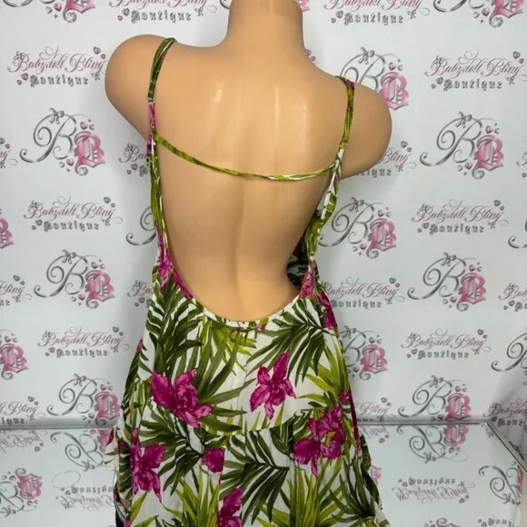 Brandy Melville dress tropical 🌴 green white pink open back strappy beach 🏖️ - Picture 11 of 14